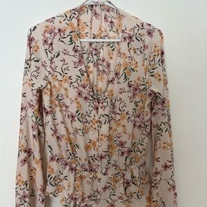 Sienna Sky Floral V-Neck Blouse in Cream and Pink